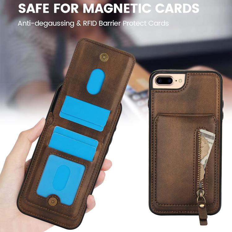 For iPhone 7 Plus / 8 Plus Zipper Wallet Split MagSafe Leather Back Phone Case(Brown) - More iPhone Cases by buy2fix | Online Shopping UK | buy2fix