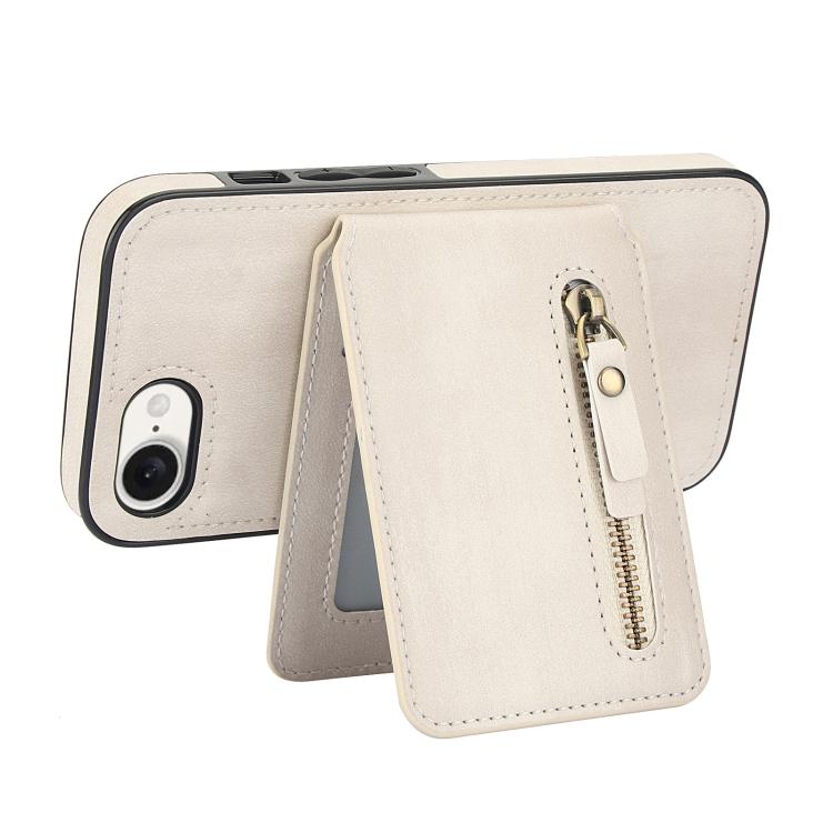 For iPhone 16e Zipper Wallet Split MagSafe Leather Back Phone Case(White) - iPhone 16e Cases by buy2fix | Online Shopping UK | buy2fix