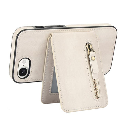 For iPhone 16e Zipper Wallet Split MagSafe Leather Back Phone Case(White) - iPhone 16e Cases by buy2fix | Online Shopping UK | buy2fix