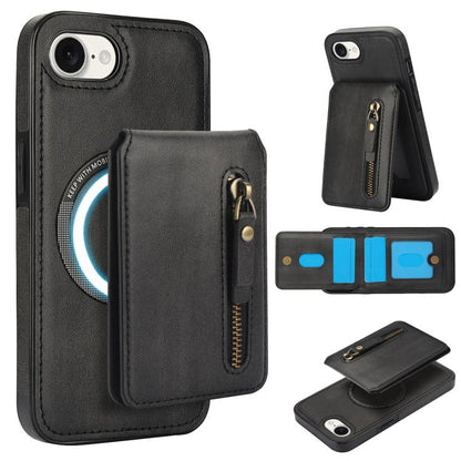 For iPhone 16e Zipper Wallet Split MagSafe Leather Back Phone Case(Black) - iPhone 16e Cases by buy2fix | Online Shopping UK | buy2fix