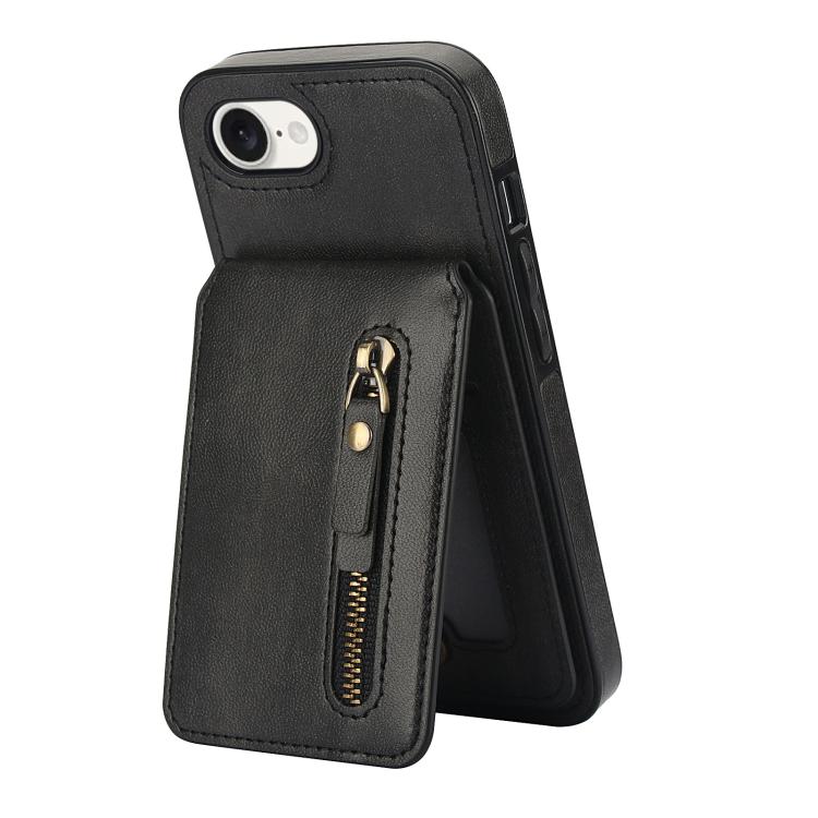 For iPhone 16e Zipper Wallet Split MagSafe Leather Back Phone Case(Black) - iPhone 16e Cases by buy2fix | Online Shopping UK | buy2fix