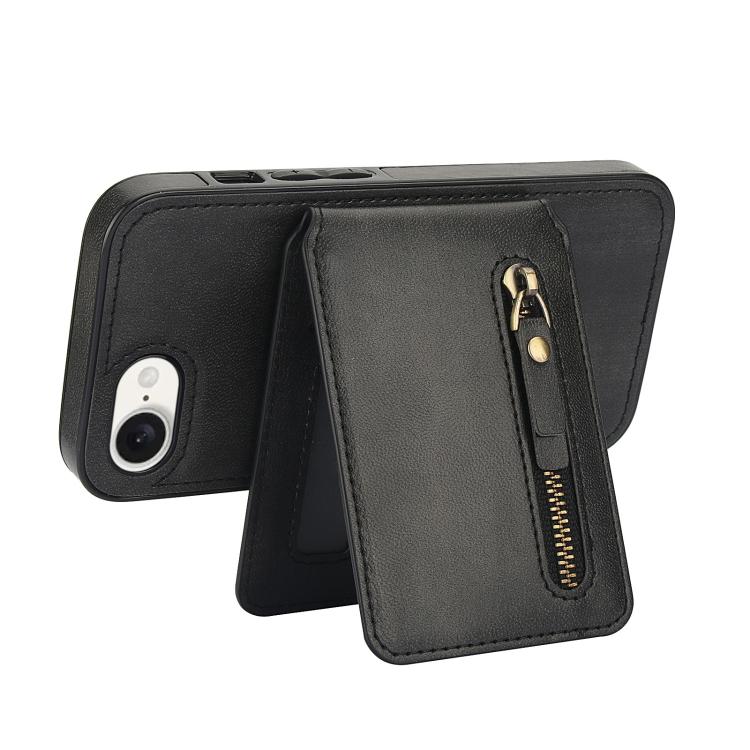For iPhone 16e Zipper Wallet Split MagSafe Leather Back Phone Case(Black) - iPhone 16e Cases by buy2fix | Online Shopping UK | buy2fix