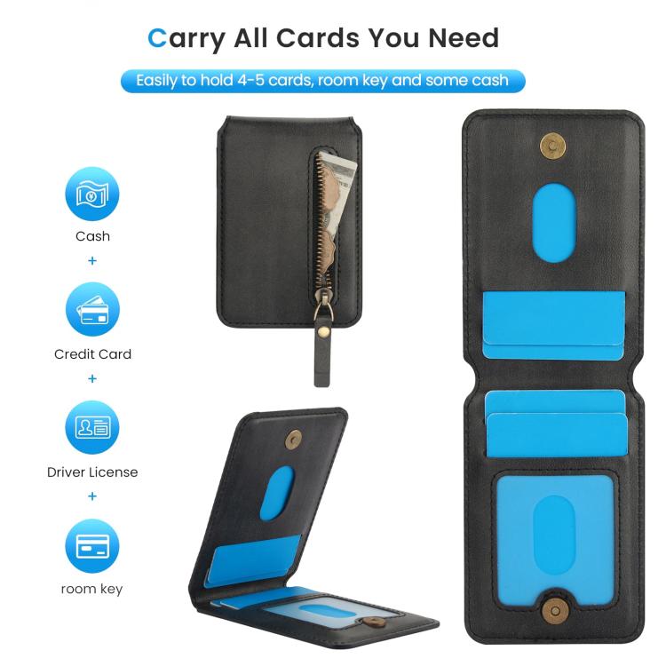 For iPhone 16e Zipper Wallet Split MagSafe Leather Back Phone Case(Black) - iPhone 16e Cases by buy2fix | Online Shopping UK | buy2fix