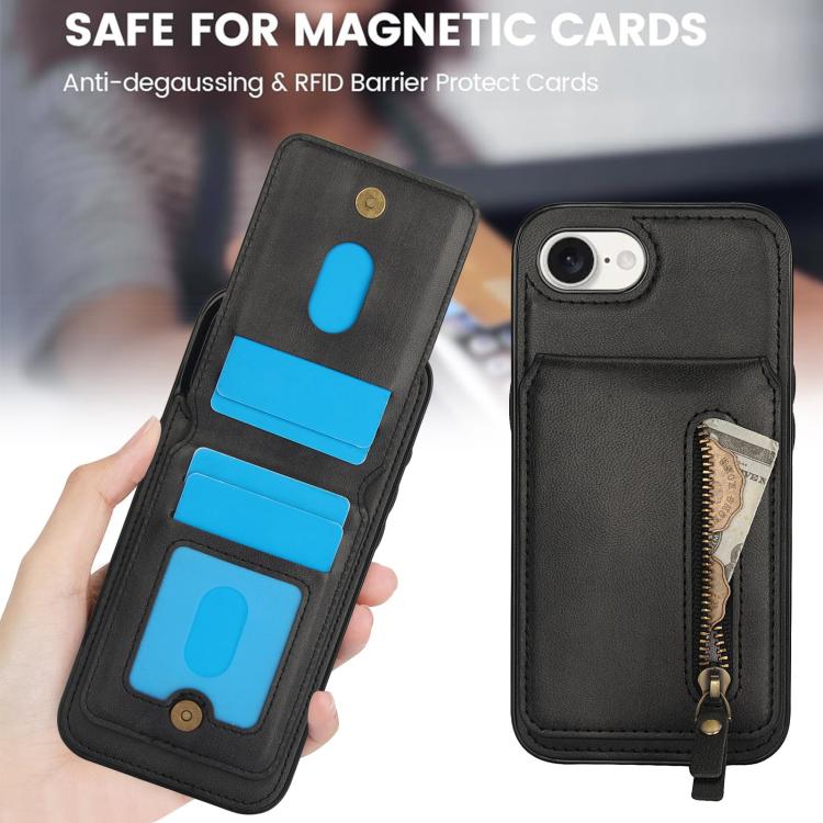 For iPhone 16e Zipper Wallet Split MagSafe Leather Back Phone Case(Black) - iPhone 16e Cases by buy2fix | Online Shopping UK | buy2fix