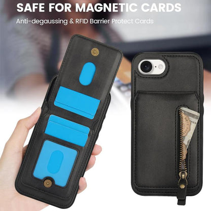 For iPhone 16e Zipper Wallet Split MagSafe Leather Back Phone Case(Black) - iPhone 16e Cases by buy2fix | Online Shopping UK | buy2fix