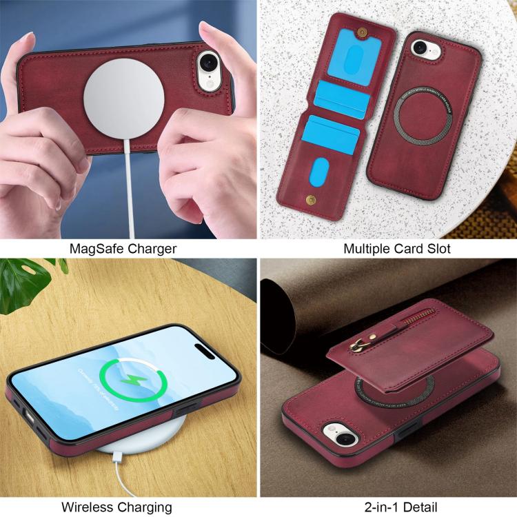 For iPhone 16e Zipper Wallet Split MagSafe Leather Back Phone Case(Red) - iPhone 16e Cases by buy2fix | Online Shopping UK | buy2fix