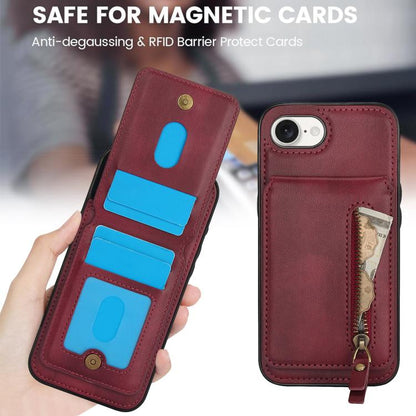 For iPhone 16e Zipper Wallet Split MagSafe Leather Back Phone Case(Red) - iPhone 16e Cases by buy2fix | Online Shopping UK | buy2fix