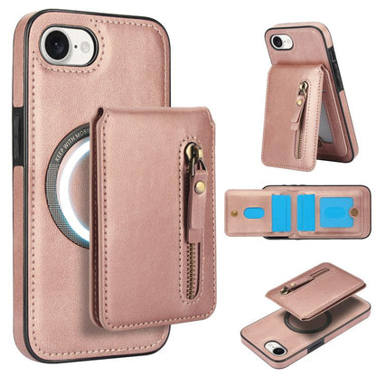 For iPhone 16e Zipper Wallet Split MagSafe Leather Back Phone Case(Rose Gold) - iPhone 16e Cases by buy2fix | Online Shopping UK | buy2fix