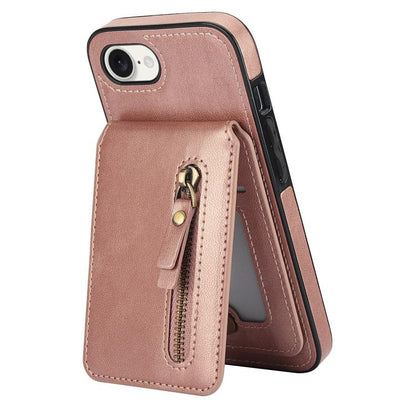 For iPhone 16e Zipper Wallet Split MagSafe Leather Back Phone Case(Rose Gold) - iPhone 16e Cases by buy2fix | Online Shopping UK | buy2fix