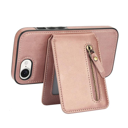For iPhone 16e Zipper Wallet Split MagSafe Leather Back Phone Case(Rose Gold) - iPhone 16e Cases by buy2fix | Online Shopping UK | buy2fix