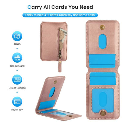 For iPhone 16e Zipper Wallet Split MagSafe Leather Back Phone Case(Rose Gold) - iPhone 16e Cases by buy2fix | Online Shopping UK | buy2fix