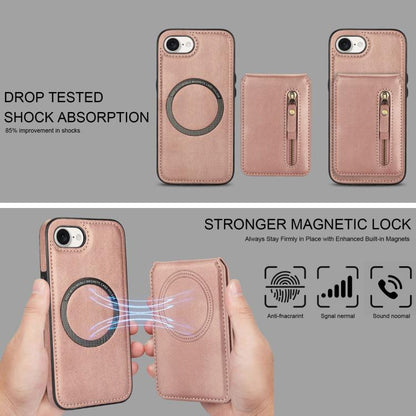 For iPhone 16e Zipper Wallet Split MagSafe Leather Back Phone Case(Rose Gold) - iPhone 16e Cases by buy2fix | Online Shopping UK | buy2fix