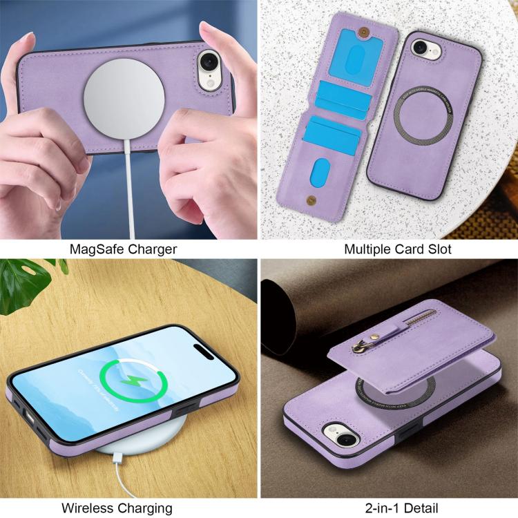 For iPhone 16e Zipper Wallet Split MagSafe Leather Back Phone Case(Purple) - iPhone 16e Cases by buy2fix | Online Shopping UK | buy2fix