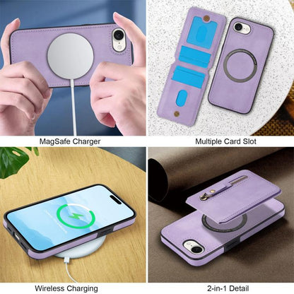 For iPhone 16e Zipper Wallet Split MagSafe Leather Back Phone Case(Purple) - iPhone 16e Cases by buy2fix | Online Shopping UK | buy2fix