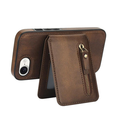 For iPhone 16e Zipper Wallet Split MagSafe Leather Back Phone Case(Brown) - iPhone 16e Cases by buy2fix | Online Shopping UK | buy2fix