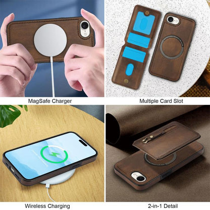 For iPhone 16e Zipper Wallet Split MagSafe Leather Back Phone Case(Brown) - iPhone 16e Cases by buy2fix | Online Shopping UK | buy2fix