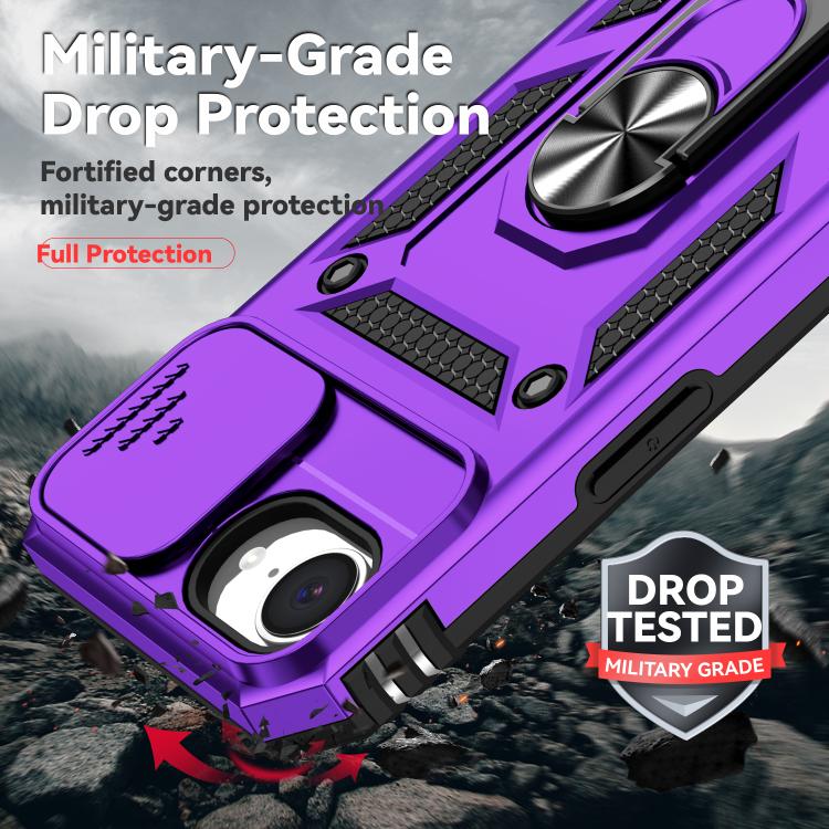 For iPhone 16e Sliding Camshield Holder Phone Case(Purple) - iPhone 16e Cases by buy2fix | Online Shopping UK | buy2fix