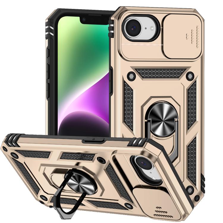 For iPhone 16e Sliding Camshield Holder Phone Case(Gold) - iPhone 16e Cases by buy2fix | Online Shopping UK | buy2fix