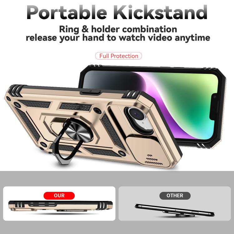 For iPhone 16e Sliding Camshield Holder Phone Case(Gold) - iPhone 16e Cases by buy2fix | Online Shopping UK | buy2fix