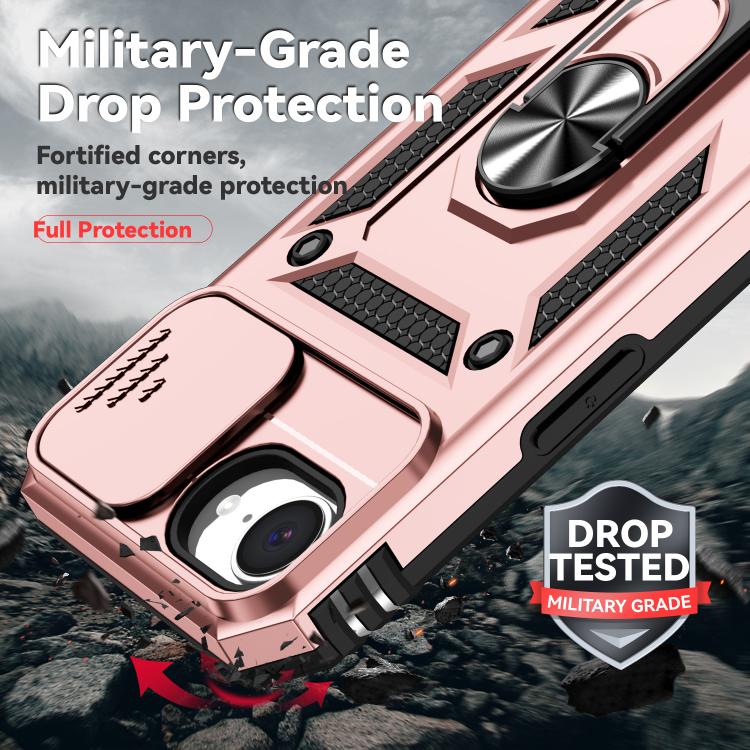 For iPhone 16e Sliding Camshield Holder Phone Case(Rose Gold) - iPhone 16e Cases by buy2fix | Online Shopping UK | buy2fix