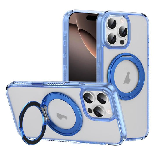 For iPhone 16 Pro Max Translucent Frosted MagSafe Holder Phone Case with AI Button(Blue) - iPhone 16 Pro Max Cases by buy2fix | Online Shopping UK | buy2fix