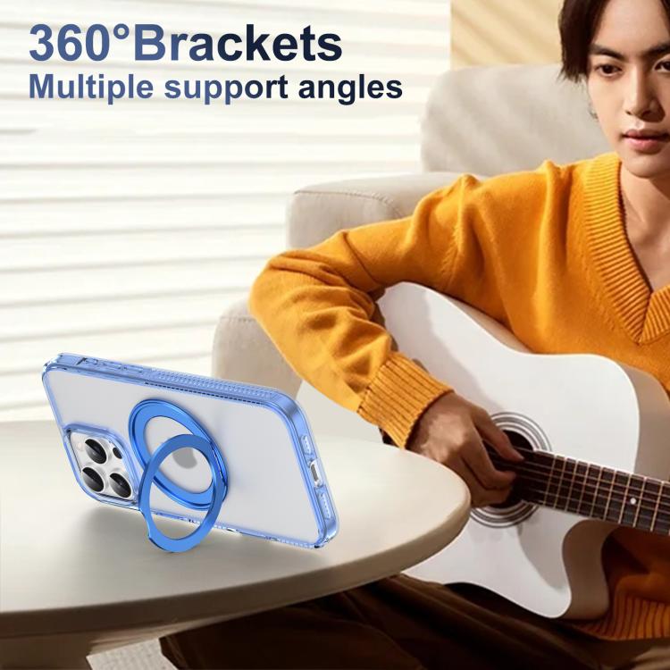 For iPhone 16 Pro Max Translucent Frosted MagSafe Holder Phone Case with AI Button(Blue) - iPhone 16 Pro Max Cases by buy2fix | Online Shopping UK | buy2fix