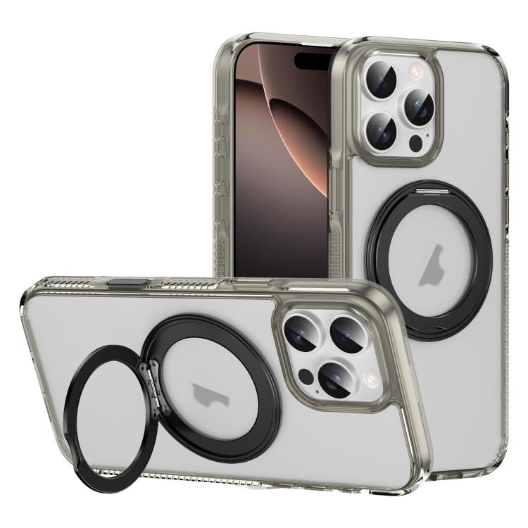 For iPhone 16 Pro Max Translucent Frosted MagSafe Holder Phone Case with AI Button(Grey) - iPhone 16 Pro Max Cases by buy2fix | Online Shopping UK | buy2fix