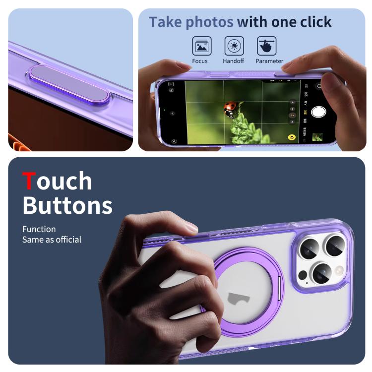For iPhone 16 Pro Max Translucent Frosted MagSafe Holder Phone Case with AI Button(Purple) - iPhone 16 Pro Max Cases by buy2fix | Online Shopping UK | buy2fix