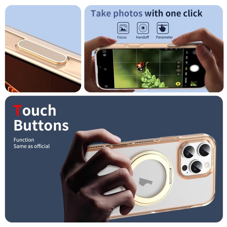 For iPhone 16 Pro Max Translucent Frosted MagSafe Holder Phone Case with AI Button(Gold) - iPhone 16 Pro Max Cases by buy2fix | Online Shopping UK | buy2fix