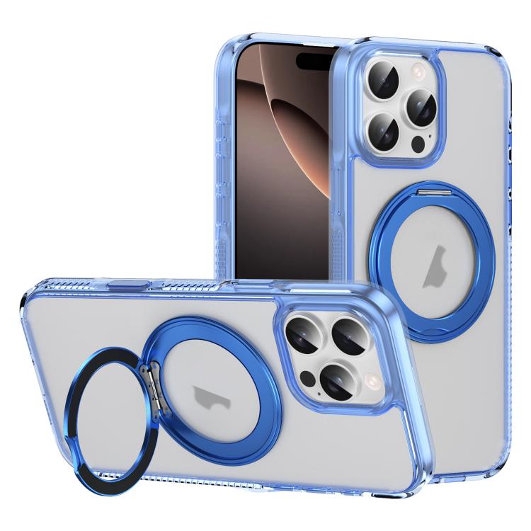 For iPhone 16 Pro Translucent Frosted MagSafe Holder Phone Case with AI Button(Blue) - iPhone 16 Pro Cases by buy2fix | Online Shopping UK | buy2fix