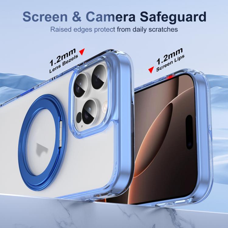 For iPhone 16 Pro Translucent Frosted MagSafe Holder Phone Case with AI Button(Blue) - iPhone 16 Pro Cases by buy2fix | Online Shopping UK | buy2fix