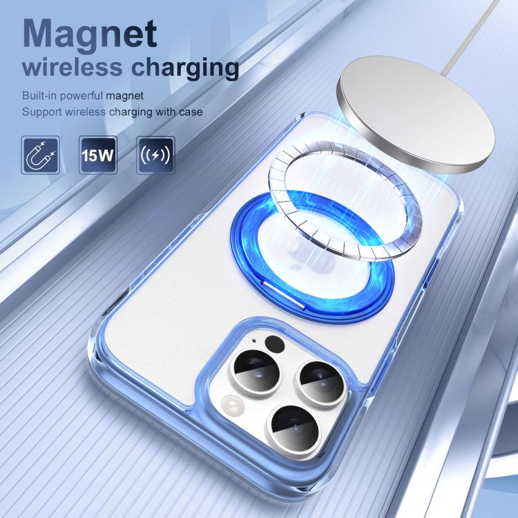 For iPhone 16 Pro Translucent Frosted MagSafe Holder Phone Case with AI Button(Blue) - iPhone 16 Pro Cases by buy2fix | Online Shopping UK | buy2fix