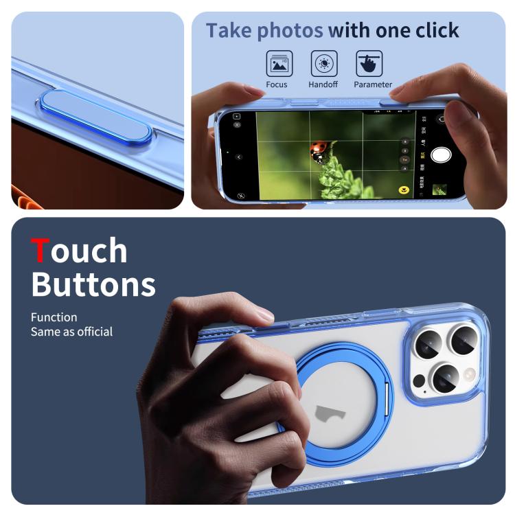For iPhone 16 Pro Translucent Frosted MagSafe Holder Phone Case with AI Button(Blue) - iPhone 16 Pro Cases by buy2fix | Online Shopping UK | buy2fix