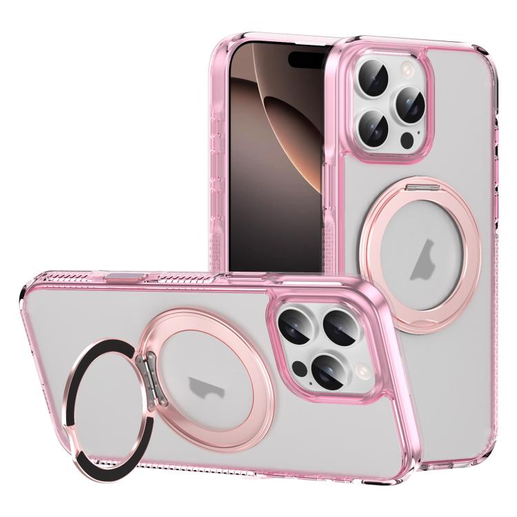 For iPhone 16 Pro Translucent Frosted MagSafe Holder Phone Case with AI Button(Pink) - iPhone 16 Pro Cases by buy2fix | Online Shopping UK | buy2fix