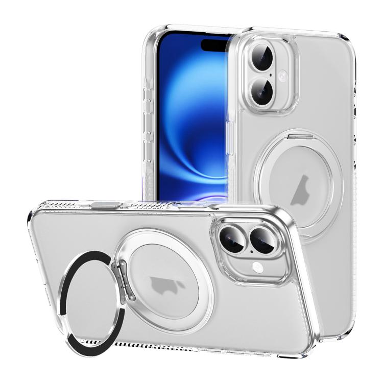 For iPhone 16 Plus Translucent Frosted MagSafe Holder Phone Case with AI Button(Transparent) - iPhone 16 Plus Cases by buy2fix | Online Shopping UK | buy2fix