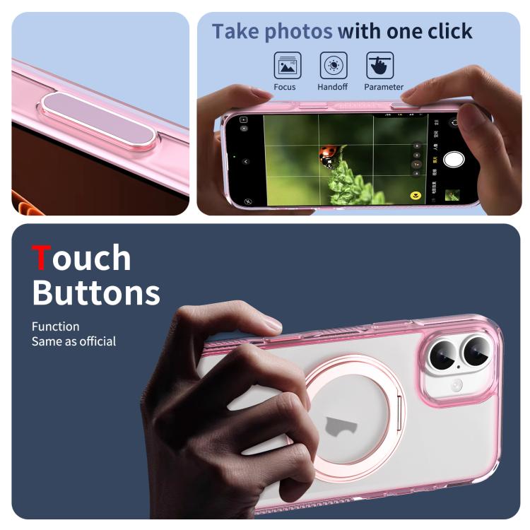 For iPhone 16 Plus Translucent Frosted MagSafe Holder Phone Case with AI Button(Pink) - iPhone 16 Plus Cases by buy2fix | Online Shopping UK | buy2fix