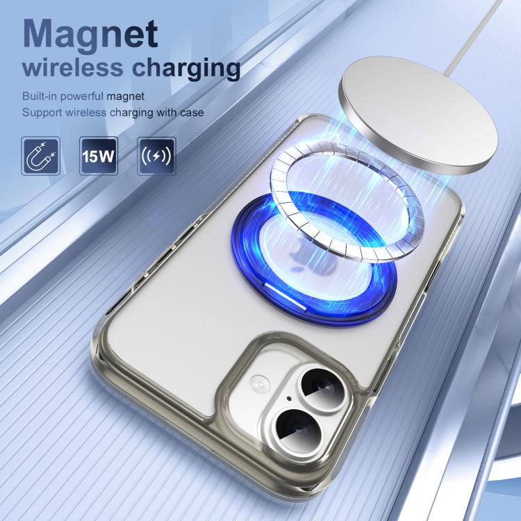 For iPhone 16 Plus Translucent Frosted MagSafe Holder Phone Case with AI Button(Grey) - iPhone 16 Plus Cases by buy2fix | Online Shopping UK | buy2fix
