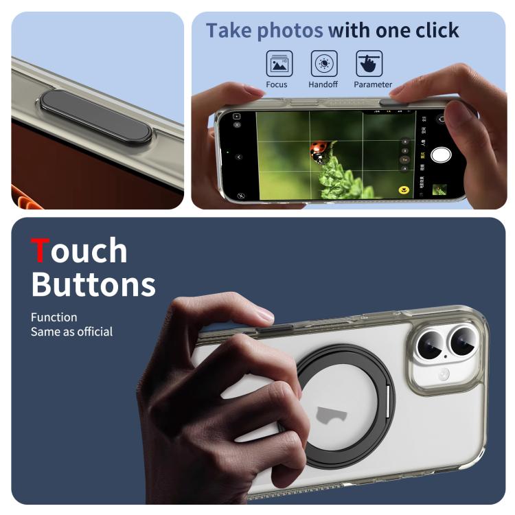 For iPhone 16 Plus Translucent Frosted MagSafe Holder Phone Case with AI Button(Grey) - iPhone 16 Plus Cases by buy2fix | Online Shopping UK | buy2fix
