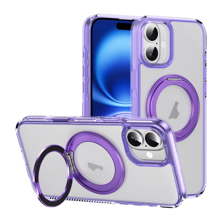 For iPhone 16 Plus Translucent Frosted MagSafe Holder Phone Case with AI Button(Purple) - iPhone 16 Plus Cases by buy2fix | Online Shopping UK | buy2fix