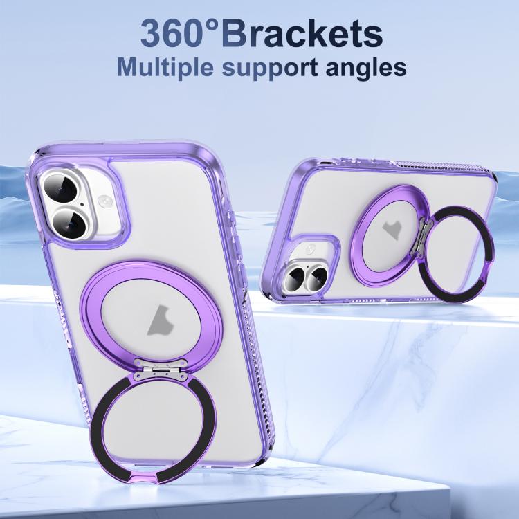 For iPhone 16 Plus Translucent Frosted MagSafe Holder Phone Case with AI Button(Purple) - iPhone 16 Plus Cases by buy2fix | Online Shopping UK | buy2fix