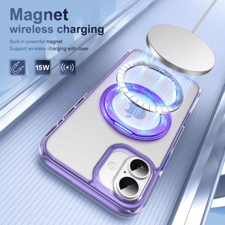 For iPhone 16 Plus Translucent Frosted MagSafe Holder Phone Case with AI Button(Purple) - iPhone 16 Plus Cases by buy2fix | Online Shopping UK | buy2fix