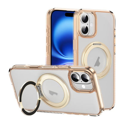 For iPhone 16 Plus Translucent Frosted MagSafe Holder Phone Case with AI Button(Gold) - iPhone 16 Plus Cases by buy2fix | Online Shopping UK | buy2fix
