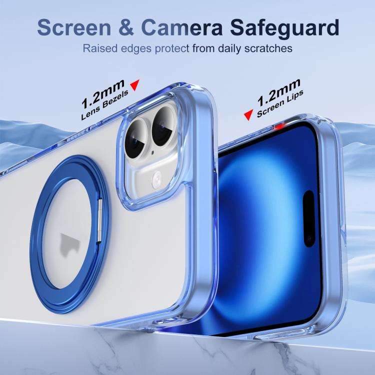 For iPhone 16 Translucent Frosted MagSafe Holder Phone Case with AI Button(Blue) - iPhone 16 Cases by buy2fix | Online Shopping UK | buy2fix