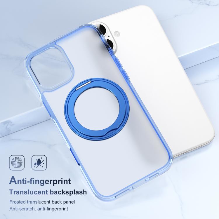 For iPhone 16 Translucent Frosted MagSafe Holder Phone Case with AI Button(Blue) - iPhone 16 Cases by buy2fix | Online Shopping UK | buy2fix