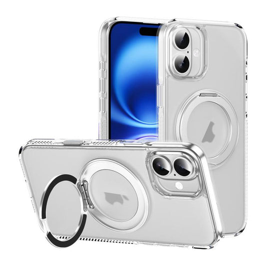 For iPhone 16 Translucent Frosted MagSafe Holder Phone Case with AI Button(Transparent) - iPhone 16 Cases by buy2fix | Online Shopping UK | buy2fix