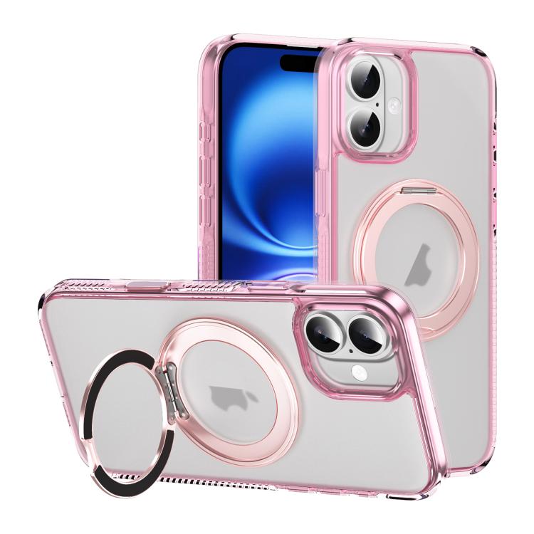 For iPhone 16 Translucent Frosted MagSafe Holder Phone Case with AI Button(Pink) - iPhone 16 Cases by buy2fix | Online Shopping UK | buy2fix
