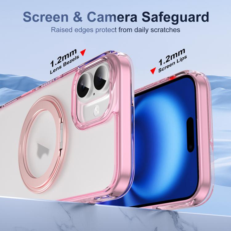 For iPhone 16 Translucent Frosted MagSafe Holder Phone Case with AI Button(Pink) - iPhone 16 Cases by buy2fix | Online Shopping UK | buy2fix