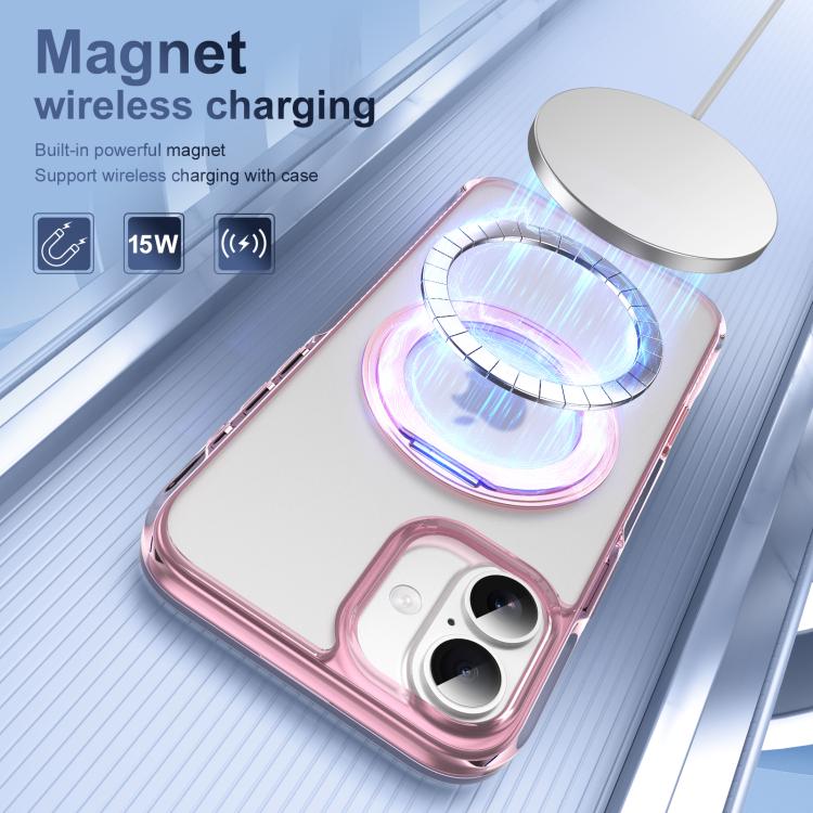 For iPhone 16 Translucent Frosted MagSafe Holder Phone Case with AI Button(Pink) - iPhone 16 Cases by buy2fix | Online Shopping UK | buy2fix
