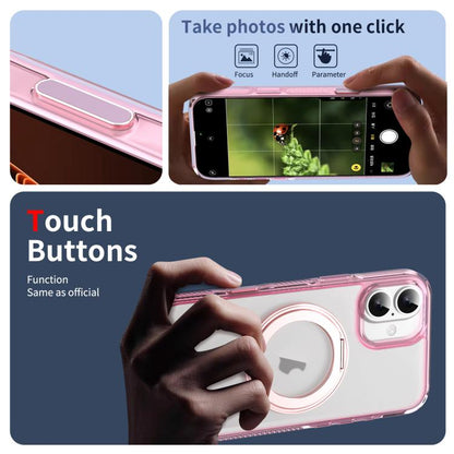 For iPhone 16 Translucent Frosted MagSafe Holder Phone Case with AI Button(Pink) - iPhone 16 Cases by buy2fix | Online Shopping UK | buy2fix