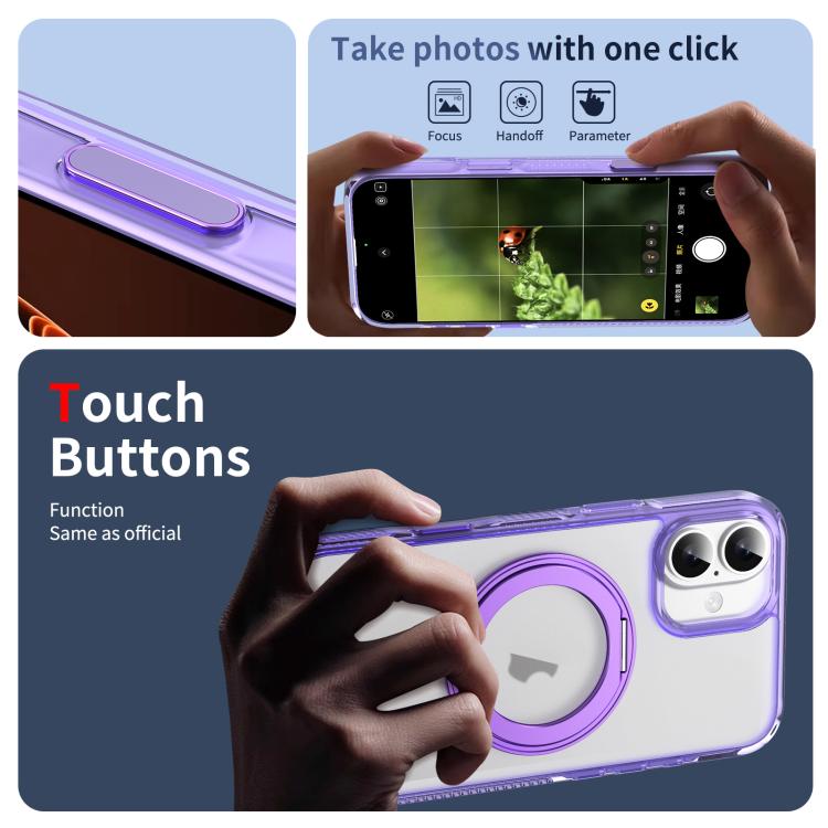 For iPhone 16 Translucent Frosted MagSafe Holder Phone Case with AI Button(Purple) - iPhone 16 Cases by buy2fix | Online Shopping UK | buy2fix